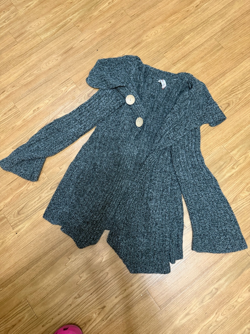 No Boundaries Dark Heather Gray Ribbed Button-Front Cardigan